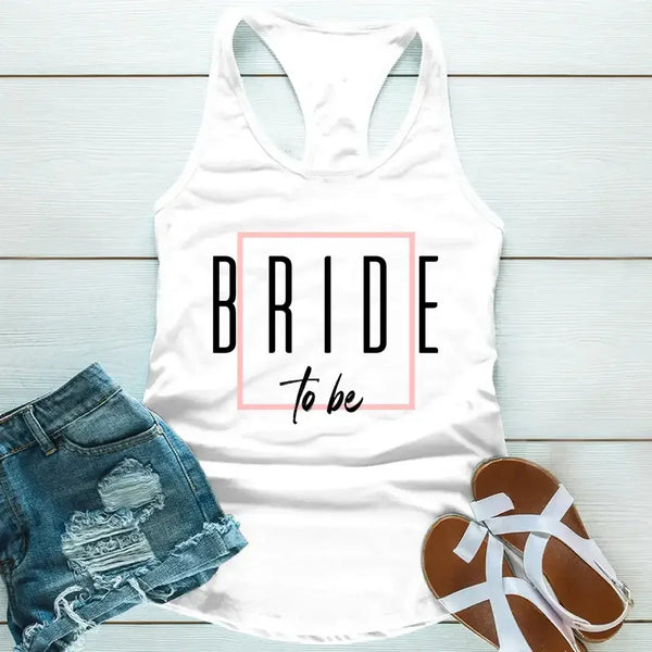 May include White a Bach Crew Bride To Be tank top in soft, breathable fabric, perfect for bachelorette parties, bridal showers, and pre-wedding celebrations.