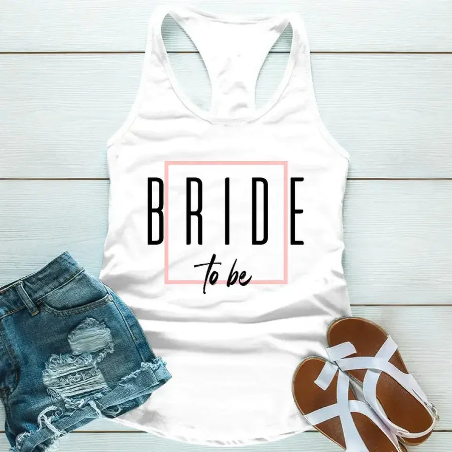May include White a Bach Crew Bride To Be tank top in soft, breathable fabric, perfect for bachelorette parties, bridal showers, and pre-wedding celebrations.