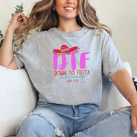 May include Grey Mexico fiesta custom bridal bachelorette party T-shirts, vibrant celebratory design, tropical party vibe, bridal squad wearing matching themed outfits enjoying festive gathering!