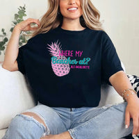 May include Black personalized Where My Beaches At bachelorette party shirt with palm tree design, beach bride squad tee, bridesmaid shirt, tropical girls trip outfit, and bridal celebration top.
