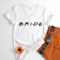 May include White a set of Bride & I Do Crew V-neck tees in soft, breathable fabric, ideal for bachelorette parties, bridal showers, and pre-wedding celebrations.