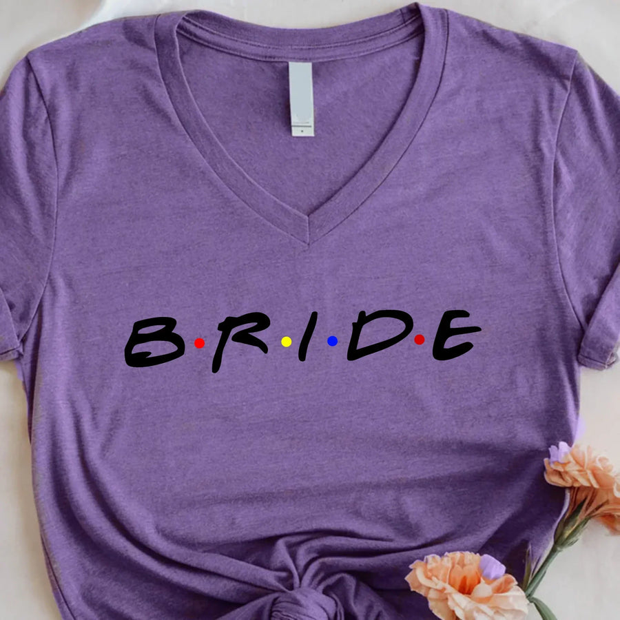 May include Purple a set of Bride & I Do Crew V-neck tees in soft, breathable fabric, ideal for bachelorette parties, bridal showers, and pre-wedding celebrations.