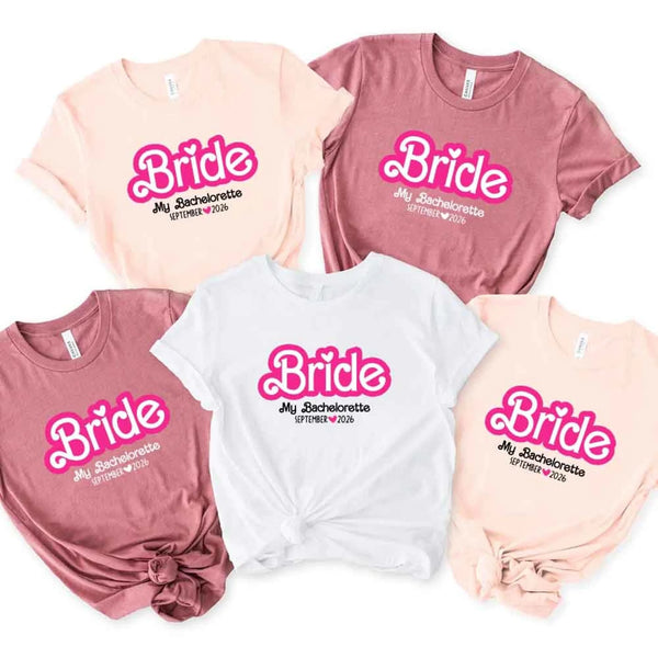 May include a custom design for a Bachelorette Party T-Shirt, featuring personalized text and vibrant colors, ideal for bridal party shirts.