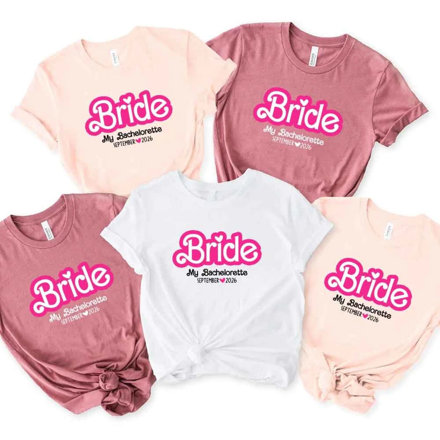May include a custom design for a Bachelorette Party T-Shirt, featuring personalized text and vibrant colors, ideal for bridal party shirts.