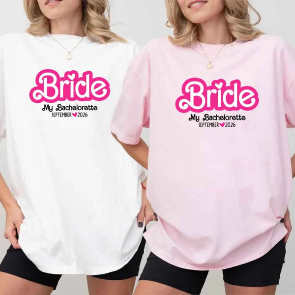 May include a custom design for a Bachelorette Party T-Shirt, featuring personalized text and vibrant colors, ideal for bridal party shirts.
