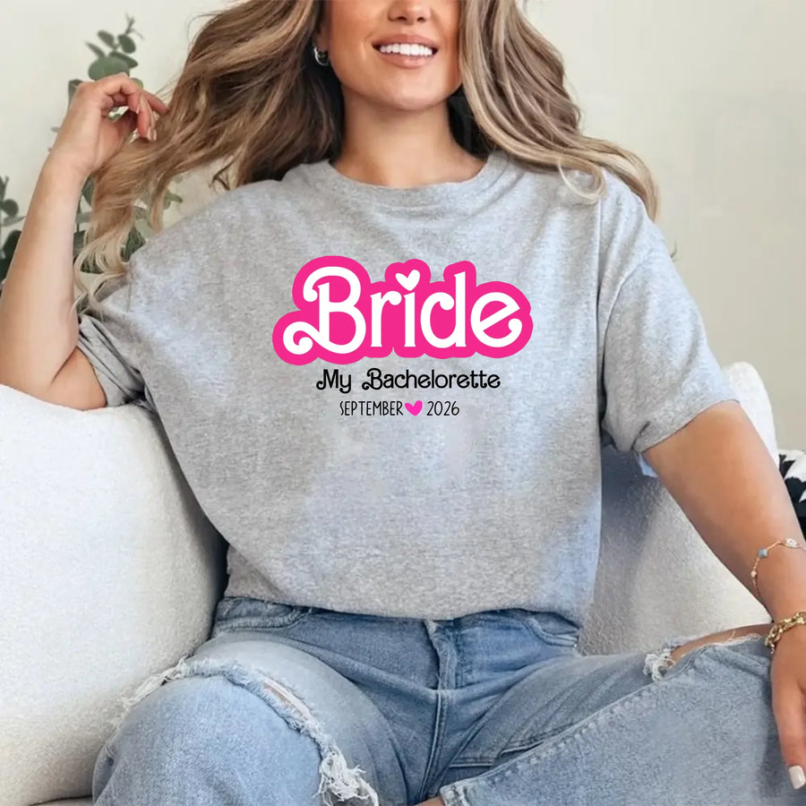May include Grey, a custom design for a Bachelorette Party T-Shirt, featuring personalized text and vibrant colors, ideal for bridal party shirts.