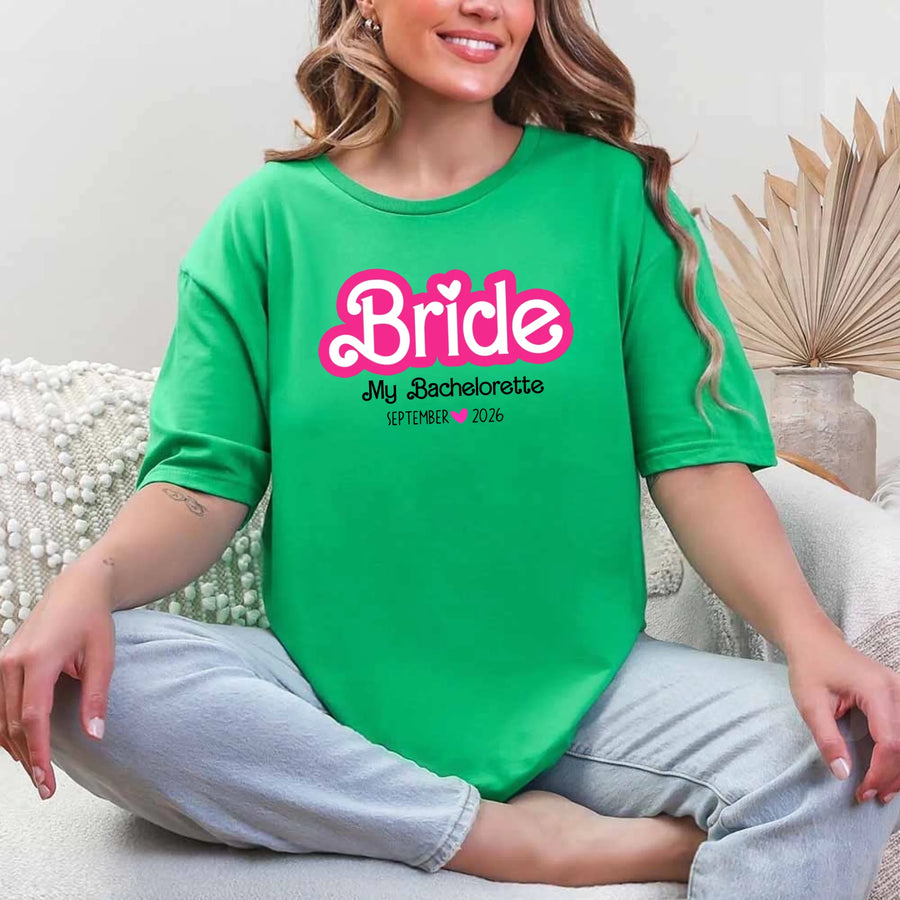 May include Green, a custom design for a Bachelorette Party T-Shirt, featuring personalized text and vibrant colors, ideal for bridal party shirts.
