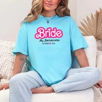 May include Turquoise, a custom design for a Bachelorette Party T-Shirt, featuring personalized text and vibrant colors, ideal for bridal party shirts.