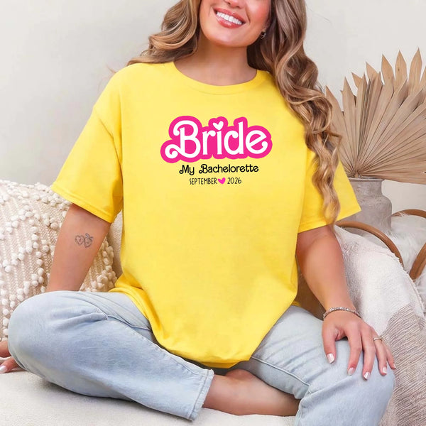 May include Daisy, a custom design for a Bachelorette Party T-Shirt, featuring personalized text and vibrant colors, ideal for bridal party shirts.