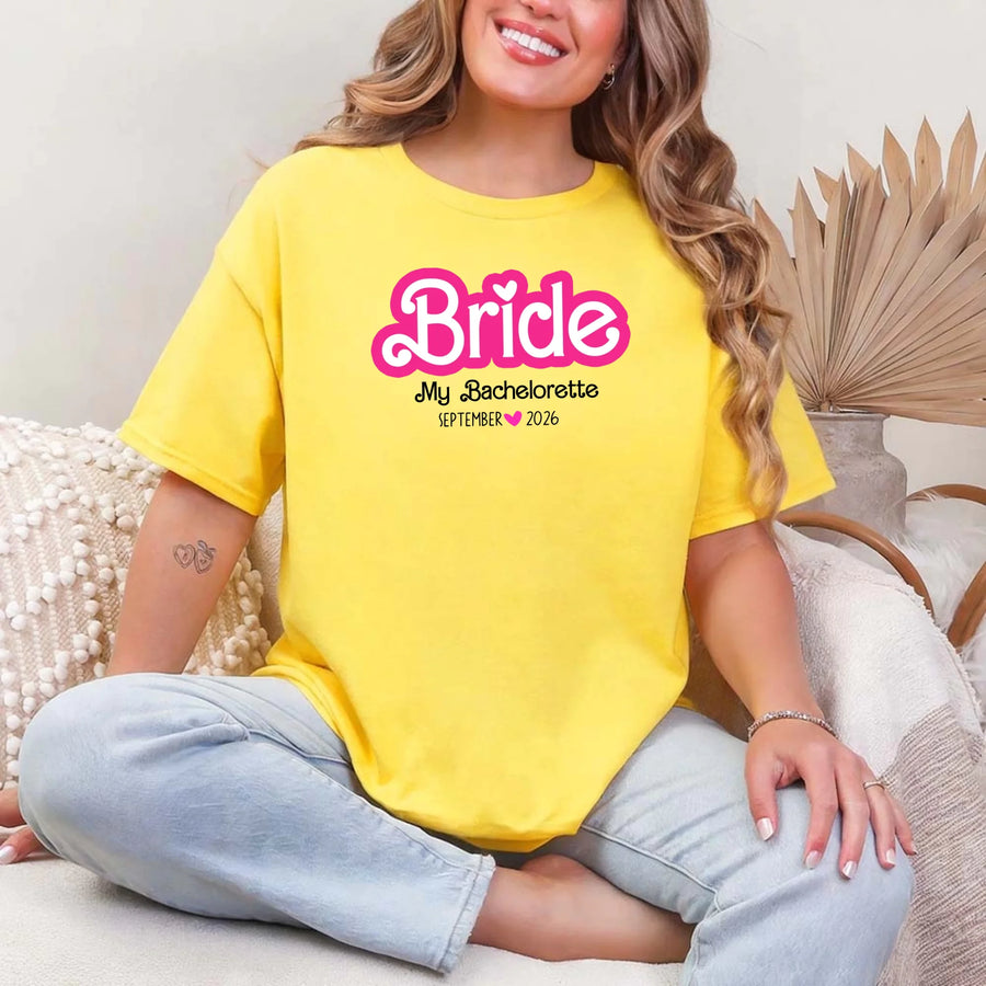 May include Daisy, a custom design for a Bachelorette Party T-Shirt, featuring personalized text and vibrant colors, ideal for bridal party shirts.
