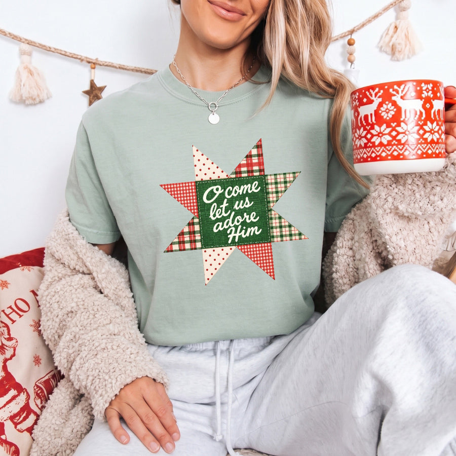 O Come Let Us Adore Him Comfort Colors Christmas T-Shirt