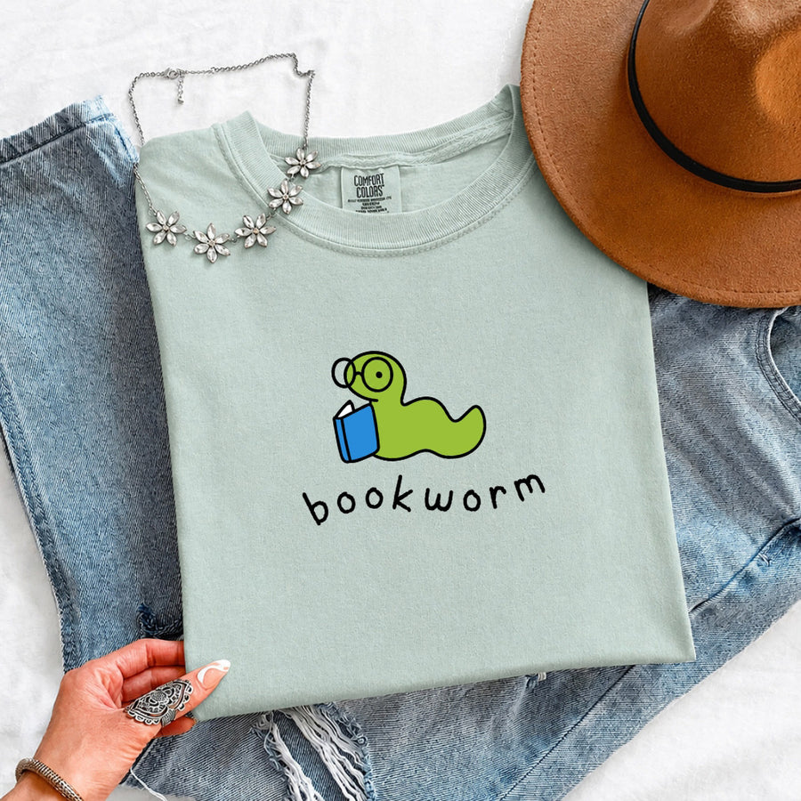 May include Bookworm Comfort Colors unisex t-shirt with book lover graphic, relaxed fit, and soft garment-dyed cotton