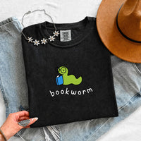 May include Bookworm Comfort Colors unisex t-shirt with book lover graphic, relaxed fit, and soft garment-dyed cotton