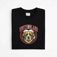Black custom tee with Switzerland text and St. Bernard dog graphic