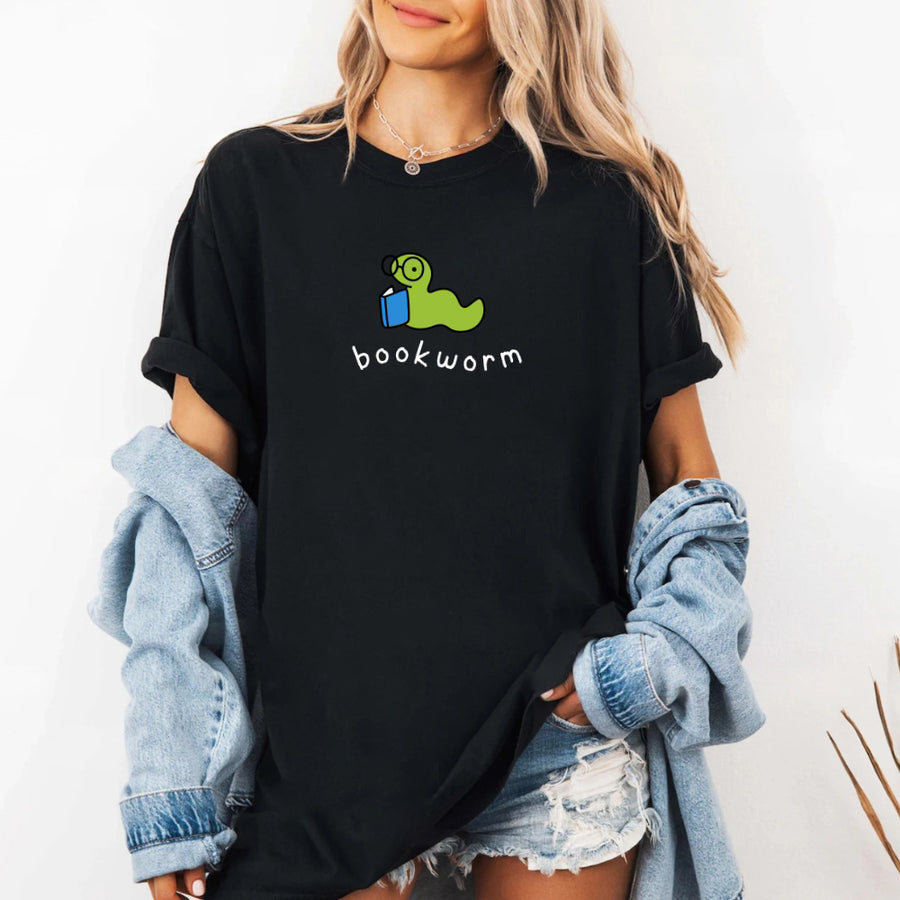 May include Bookworm Comfort Colors unisex t-shirt with book lover graphic, relaxed fit, and soft garment-dyed cotton
