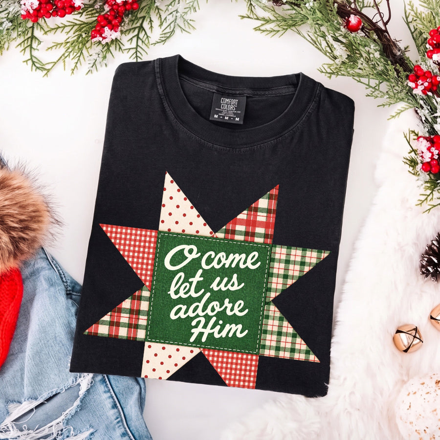 O Come Let Us Adore Him Comfort Colors Christmas T-Shirt