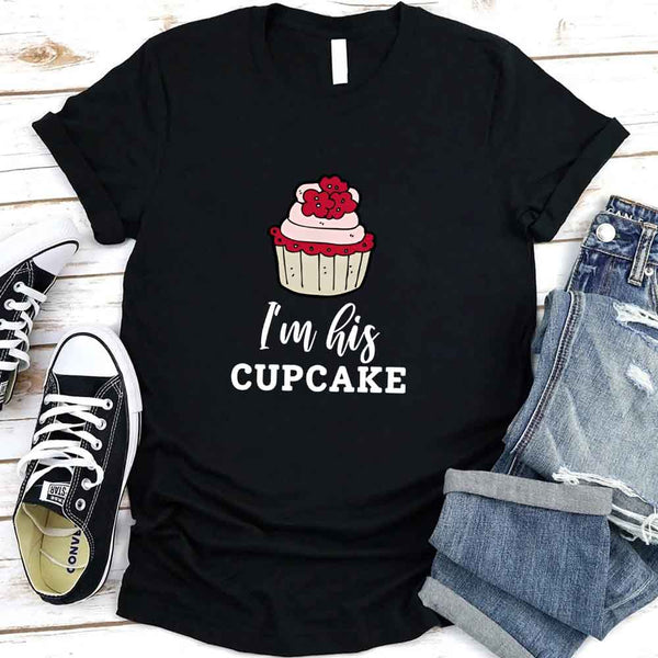 May include a cupcake-themed couple t-shirt with playful graphics symbolizing love and sweetness.