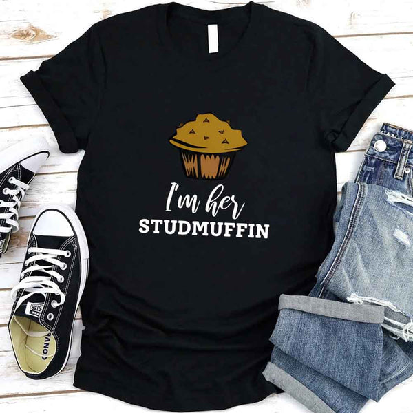 May include a cupcake-themed couple t-shirt with playful graphics symbolizing love and sweetness.