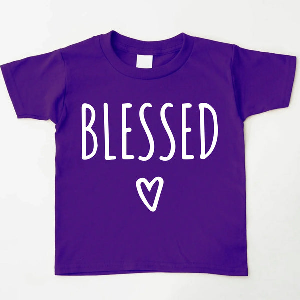 May include parent and child wearing a team purple Blessed Parent and Mini matching t-shirts.