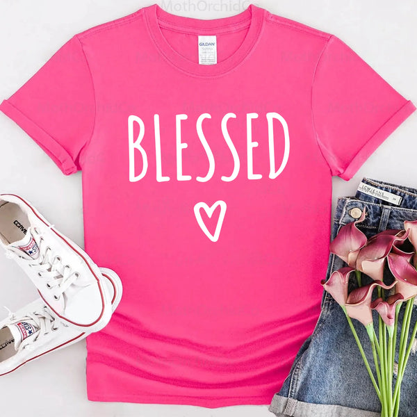 May include parent and child wearing a heliconia Blessed Parent and Mini matching t-shirts.
