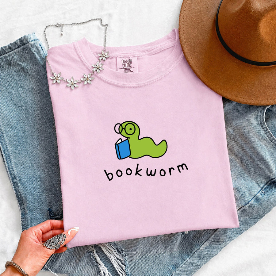 May include Bookworm Comfort Colors unisex t-shirt with book lover graphic, relaxed fit, and soft garment-dyed cotton