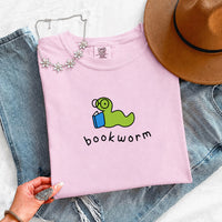 May include Bookworm Comfort Colors unisex t-shirt with book lover graphic, relaxed fit, and soft garment-dyed cotton