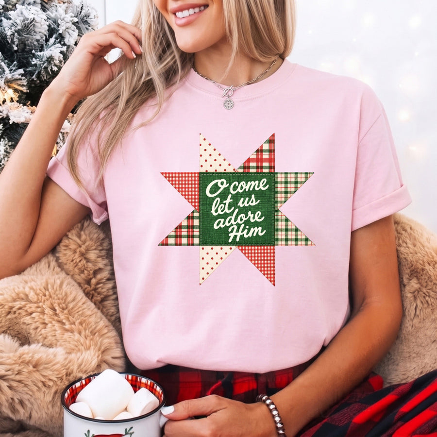 O Come Let Us Adore Him Comfort Colors Christmas T-Shirt