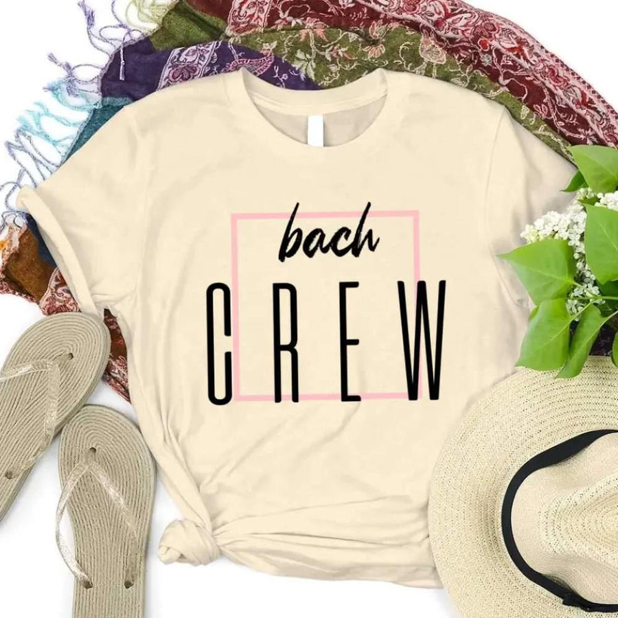 May include Cream matching Bride & Crew Tees for bachelorette parties, designed for coordinated fun and photo moments.