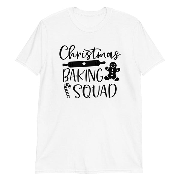 May include a festive holiday t-shirt featuring the phrase “Christmas Baking Squad,” styled with cheerful typography and baking-themed graphics such as cookies, rolling pins, or whisks. The design reflects a fun, team-spirited theme for families or friends who enjoy baking together during the Christmas season.