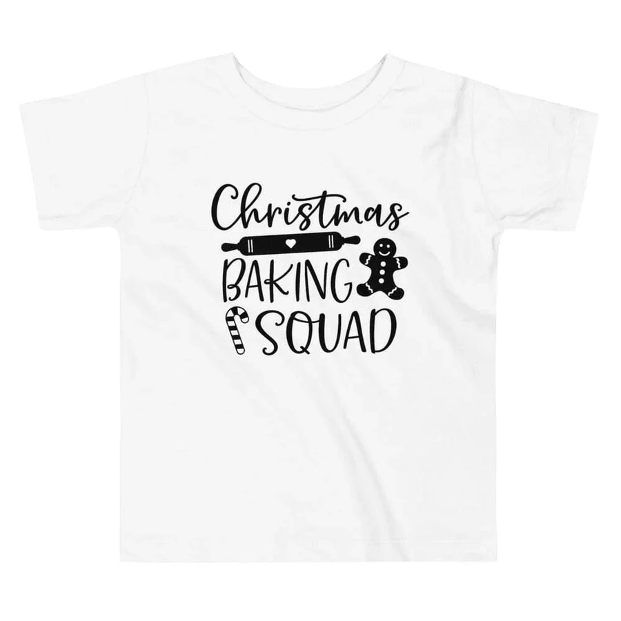 May include a festive holiday t-shirt featuring the phrase “Christmas Baking Squad,” styled with cheerful typography and baking-themed graphics such as cookies, rolling pins, or whisks. The design reflects a fun, team-spirited theme for families or friends who enjoy baking together during the Christmas season.