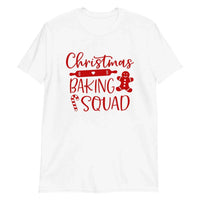 May include a festive holiday t-shirt featuring the phrase “Christmas Baking Squad,” styled with cheerful typography and baking-themed graphics such as cookies, rolling pins, or whisks. The design reflects a fun, team-spirited theme for families or friends who enjoy baking together during the Christmas season.