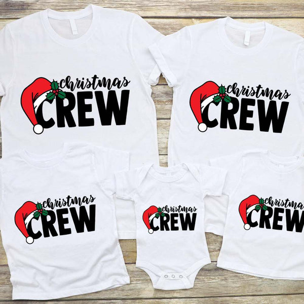 May include a Christmas Crew tee with a simple holiday print and soft fabric suitable for active wear.