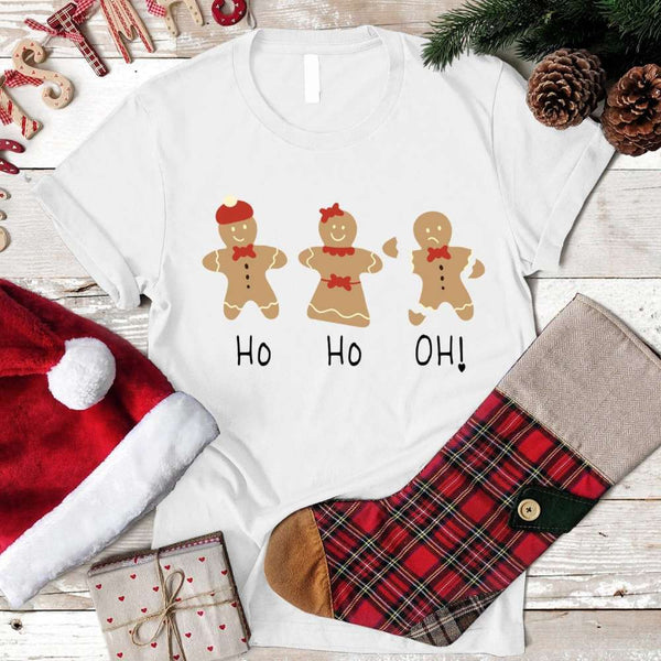 May include a festive unisex Christmas t-shirt with gingerbread cookie graphics, designed for cozy holiday wear and seasonal cheer.