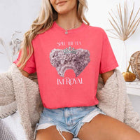 May include a person wearing a Watermelon Comfort Colors Spill the Tea I’m Royal T-Shirt featuring regency gossip inspired graphic and relaxed fit.