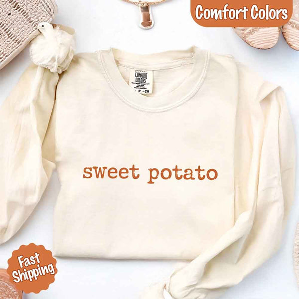 May include a pair of matching fall-themed couple longsleeve shirts from Comfort Colors featuring playful “Sweet Potato” and “Rude Potato” designs. The shirts are styled with humorous graphics or text in warm autumn tones, perfect for couples celebrating the season with a lighthearted touch.