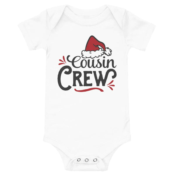 May include a matching family Christmas t-shirt featuring the phrase “Cousin Crew” in festive lettering, often accented with holiday graphics like Santa hats, snowflakes, or Christmas lights. Designed for coordinated family outfits, it conveys a cheerful and playful holiday spirit.