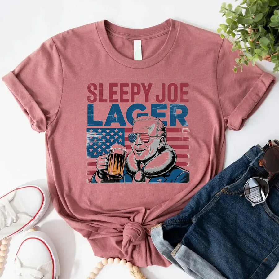 Sleepy Joe Lager 4th of July Shirt – Funny Biden Beer Tee for Independence Day MAUVE