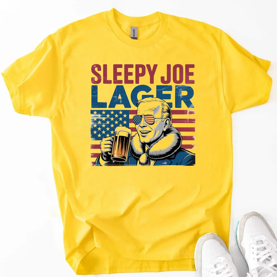 Sleepy Joe Lager 4th of July Shirt – Funny Biden Beer Tee for Independence Day Daisy
