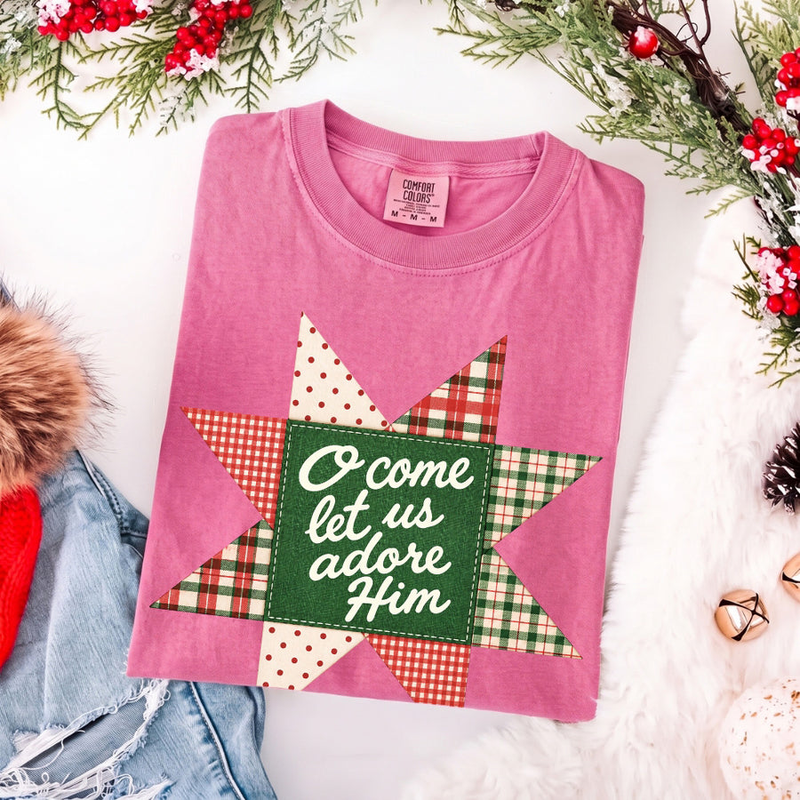 O Come Let Us Adore Him Comfort Colors Christmas T-Shirt