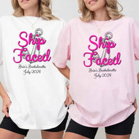 May include custom bridal shirt for bride and crew with nautical bachelorette party design, personalized matching tees for bride squad, bridesmaids, beach trip, boat party, and wedding celebration.