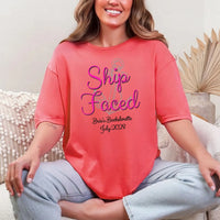 May include Coral Silk custom bridal shirt for bride and crew with nautical bachelorette party design, personalized matching tees for bride squad, bridesmaids, beach trip, boat party, and wedding celebration.