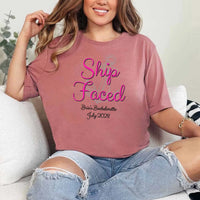 May include Mauve custom bridal shirt for bride and crew with nautical bachelorette party design, personalized matching tees for bride squad, bridesmaids, beach trip, boat party, and wedding celebration.