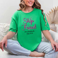 May include Green custom bridal shirt for bride and crew with nautical bachelorette party design, personalized matching tees for bride squad, bridesmaids, beach trip, boat party, and wedding celebration.