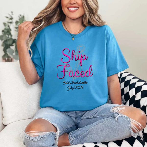May include Sapphire custom bridal shirt for bride and crew with nautical bachelorette party design, personalized matching tees for bride squad, bridesmaids, beach trip, boat party, and wedding celebration.