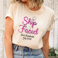 May include Cream custom bridal shirt for bride and crew with nautical bachelorette party design, personalized matching tees for bride squad, bridesmaids, beach trip, boat party, and wedding celebration.