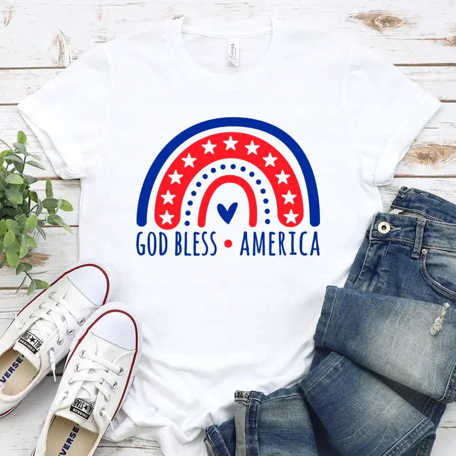 Customizer - God Bless America Rainbow 4th Of July T-shirt