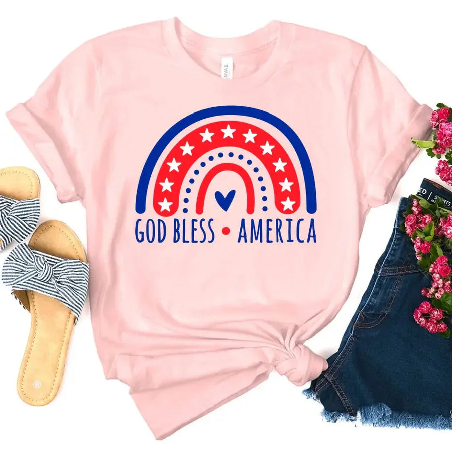 Customizer - God Bless America Rainbow 4th Of July T-shirt