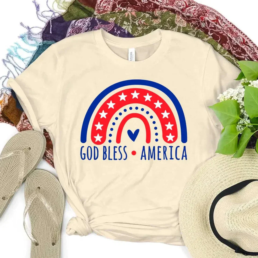 Customizer - God Bless America Rainbow 4th Of July  baggage T-shirt