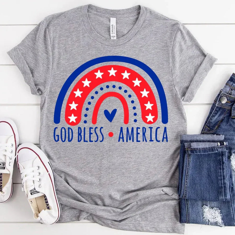 grey Customizer - God Bless America Rainbow 4th Of July T-shirt