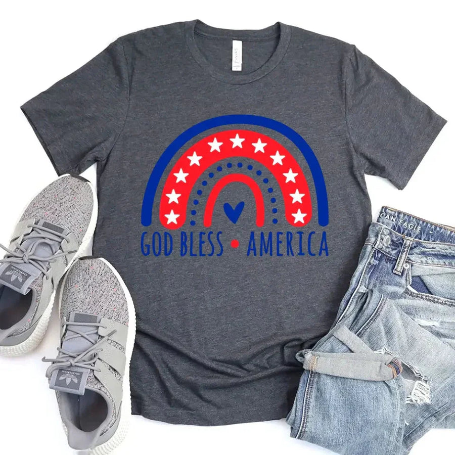 Patriotic God Bless America shirt displayed flat